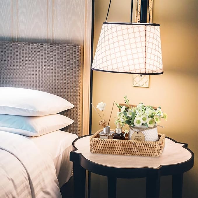 BTSKY Small Remote Basket for Coffee Table Entryway Living Room Rattan Serving Tray 10.1x6.1 inches Handwoven Wicker Baskets Decorative Tray for Remote Control Trinkets Rings Cosmetics Crackers Candy