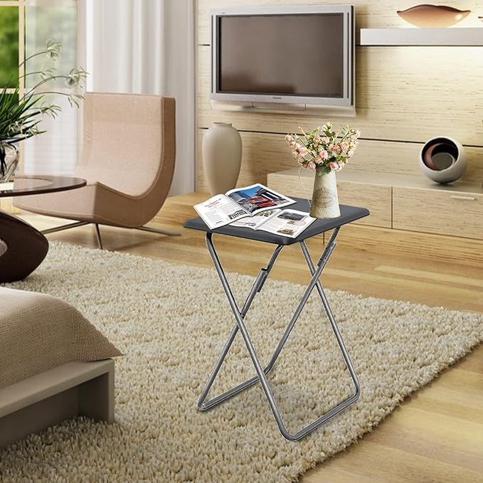 Garden 4 you Folding TV Tray Table/TV Dinner Trays Tables for Eating,Stable Tv Trays Table 25In, Folding Tray Side Table, Foldable Snack Tables for Bed & Sofa, 15 x 18.9 x 26 in (Grey,1PC)