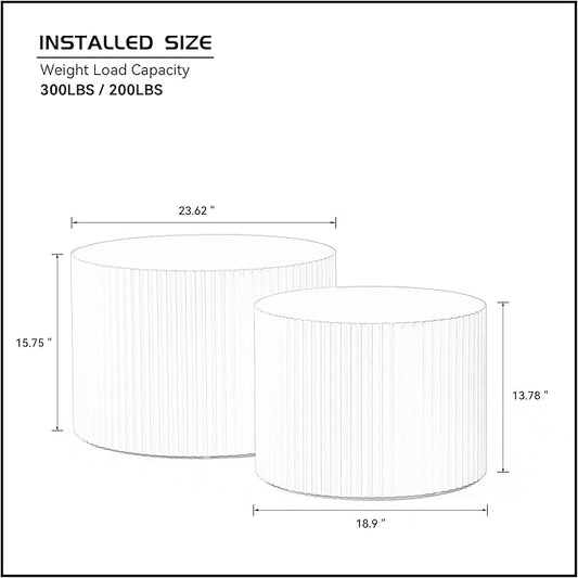 Nesting Coffee Table Set of 2, Modern Round Wooden Circle Accent Coffee Tables for Small Spaces Living Room Bedroom Balcony Office Drum Side Table