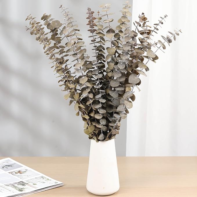 16 Pcs Dried Eucalyptus Stems, 17'' Natural Fresh Eucalyptus Leaves Branches Hanging for Shower, Preserved Real Plant Live for Home SPA Wall Bathroom Wedding Party Vase Decor