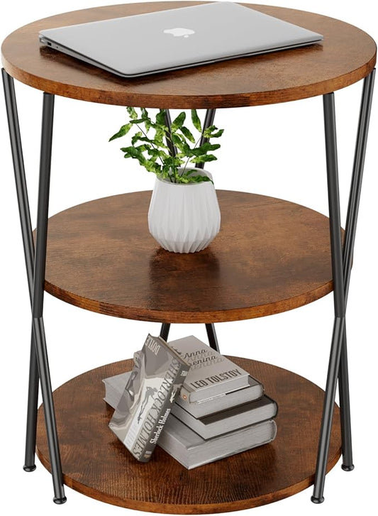 Big Side Table, 3-Tier Large Size Round End Table with X-Leg Design, Nightstand Bedside Table for Living Room, Bedroom, Drink Table Coffee Table for Patio, Indoor Outdoor Use, 16.5''x16.5''x22.8''