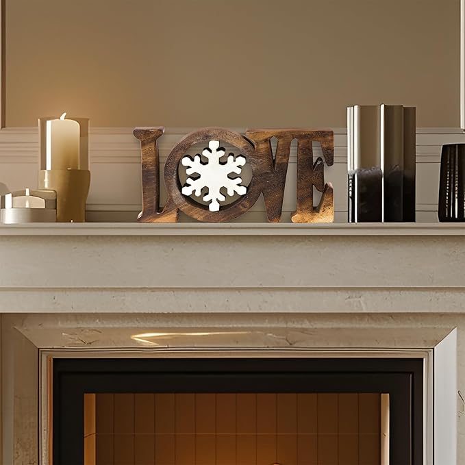 Decozen Handcrafted Solid Wood Love Sculpture from Daughter, Son, Husband - Ideal for Home, Mantel, Fireplace, and Foyer Decor - Tabletop Accent