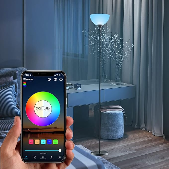 PESRAE Smart RGB Floor Lamps Work with Alexa, Google Assistant WiFi App, Modern Color Changing Floor Lamp, Dimmable Corner Floor Lamp for Living Room, Bedroom and Play Room (Without Remote Control)