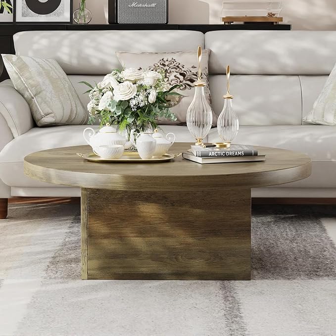 Farmhouse Coffee Table, 35.5" Modern Center Tables Wood Cocktail Table, Scratch-Resistant Accent Table with Sturdy Frame for Living Room, Home Office & Lounge