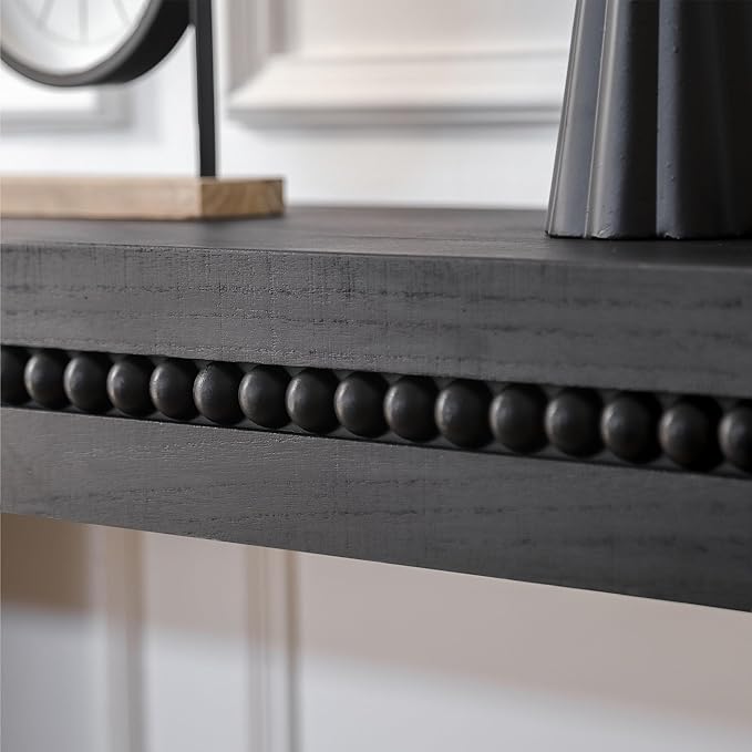 64" Console Table for Living Room, Long Sofa Table Behind Couch with Real Wood Beads Decoration, Retro Entryway Table for Hallway Foyer, Black