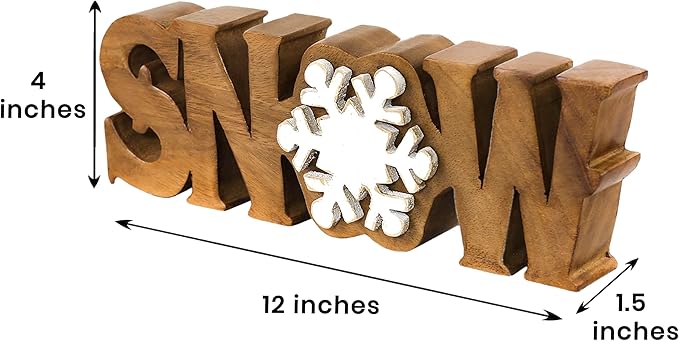 Decozen Living Room Decor: Handcrafted Snow Sign Letters Centerpiece - Bedroom, Indoor Coffee Table, House, Dining Room, Farmhouse & Kitchen Decor, Housewarming Gifts and Accessories - Solid Wood