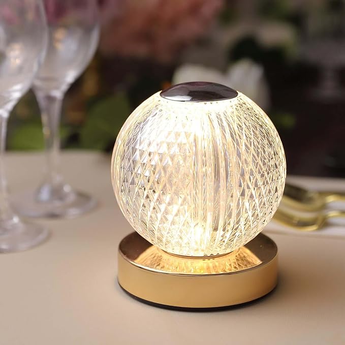 Efavormart 5" Diamond Cut Crystal Ball Dimmable LED Table Lamp with Touch Control, Cordless Rechargeable Decorative Night Light
