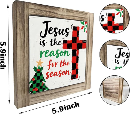 Christmas Decor Signs, Christian Artwork for Tabletop Decors, Farmhouse Home Office Decor, Decorative Wooden Box Sign,Christmas Holiday Decoration Ornament, Jesus is the Reason for the Season Sign