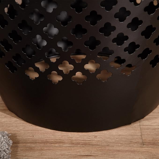 Outsunny 12.5" Steel Outdoor Side Table, Round Hollow Drum Patio End Table, Accent Table for Indoor and Outdoor, Black