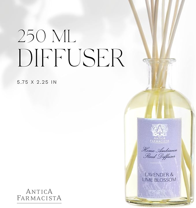 Antica Farmacista Home Ambiance Diffuser - Long-Lasting Reed Scent Diffuser - Luxury Room Freshener Gift - Lavender & Lime Blossom, 8.45 fl oz