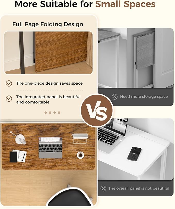 Folding Desk Small Foldable Desk for Small Space, 31.5 Inches Writing Computer Desks in Study, Home Office Foldable Office Desks for Bedroom, Rustic
