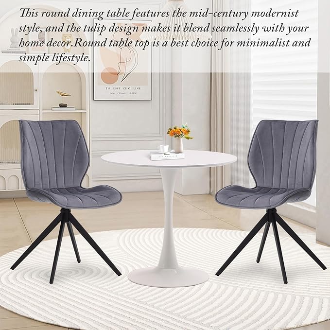 White Round Dining Table 31.5" Tulip Dining Room Tables Kitchen Dinner Circle Table 2-4 People with MDF Table Top Mid-Century Small Social Coffee Tables for Break Dining Room, Cafe, Lobby