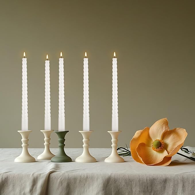 12 Pack White Spiral Taper Candles,Smooth Flame,7+Hour Burn Time,The Perfect Choice for Halloween&Multiple Purposes.