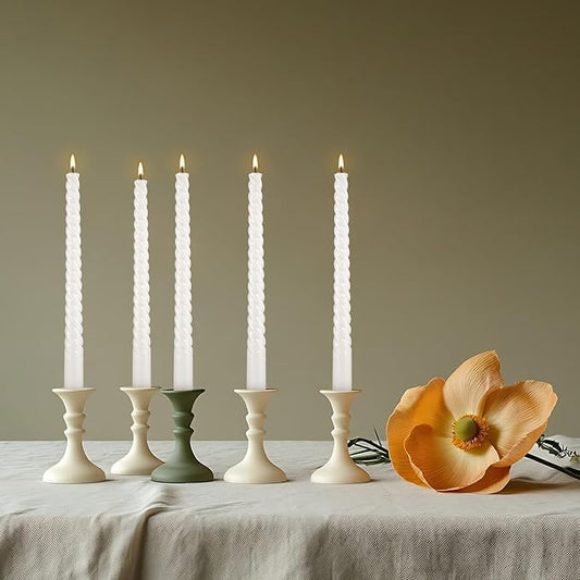 12 Pack White Spiral Taper Candles,Smooth Flame,7+Hour Burn Time,The Perfect Choice for Halloween&Multiple Purposes.