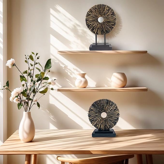 aboxoo Abstract Round Staute,Modern Decorative Home Decor,Office Desk Sculpture for Men,Creative Round Line Ornament for Bookshelf,Bedroom,Desktop,Dining Table(Copper)