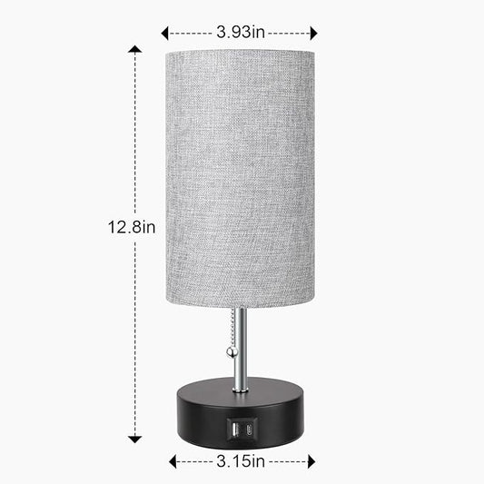 3-Color Temperature Bedside Lamp Nightstand Lamp with USB A Port and C Port, Table Lamp for Bedroom with LED Bulb Small Lamps for Living Room (Gray)