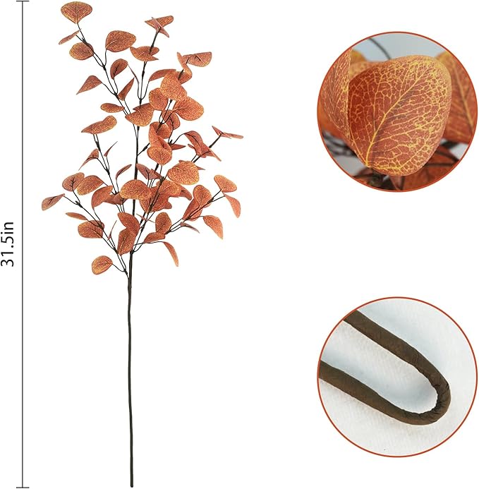 16Pcs Artificial Eucalyptus Leaves Stems 33.8‘’ Eucalyptus Branches Fake Poinsettia Flowers Faux Plants for Home Table Fireplace Party Wedding Thanksgiving Décor