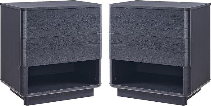 ACCOHOHO Nightstand Set of 2 with Charging Station, 22" Large Modern Bedside Table with 2 Drawers Storage,Push-to-Open End Table for Bedroom,Living Room,Black