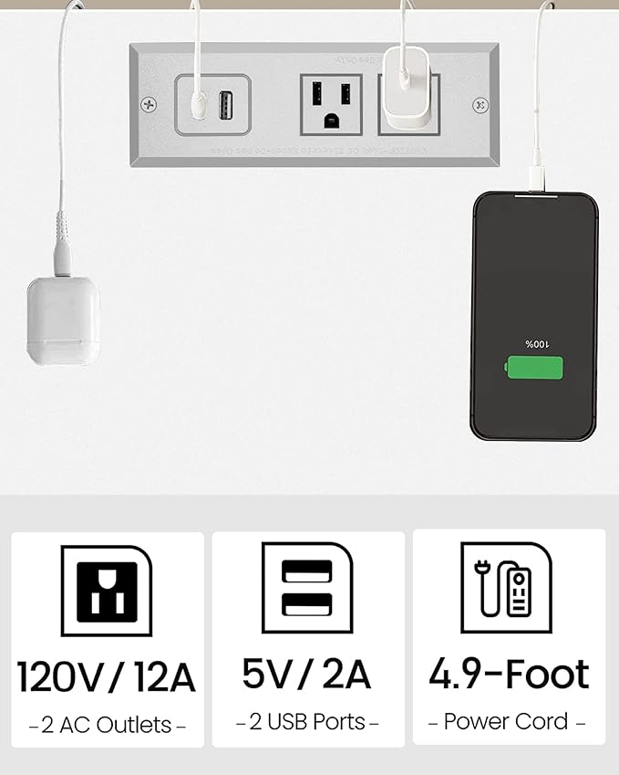 TUTOTAK Set of 2 End Table with Charging Station, Side Table with USB Ports and Outlets, Nightstand, 3-Tier Storage Shelf, Sofa Table for Small Space TB01BW0422