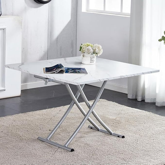 4 in 1 Folding Dining Table with Adjustable Lift Top & Wheels, Multi-Function Coffee Table to Dining Table for Apartments, Kitchens, Living Rooms, Scratch-Resistant & Easy Assembly