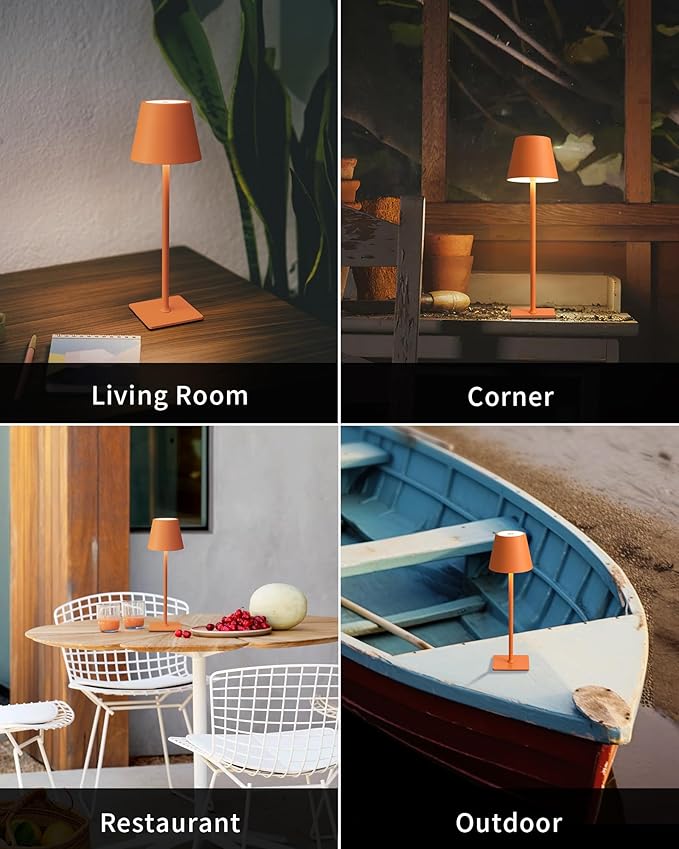 KDG 2 Pack Cordless Table Lamp,Portable LED Desk Lamp, 4000mAh Battery Operated, 3 Color Stepless Dimming Up, for Restaurant/Bedroom/Bars/Outdoor Party/Camping/Coffee Shop Night Light(Orange)
