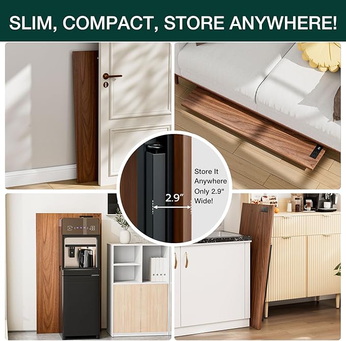 Frylr Small Folding Computer Desk – 43.3 Inch Portable Table for Craft and Study, Lightweight Desk for Small Spaces, Foldable Laptop Table Built-in AC/USB Outlets for Convenience, Dark Walnut