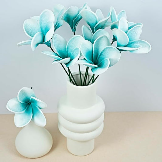 Birthday Gifts for Women 10pcs Gradient Peacock Blue Flowers PU Real Touch Flowers Hawaiian Plumeria Frangipani Artificial Flowers for DIY Birthday Gifts Wedding Gifts Home Decor Table Centerpiece