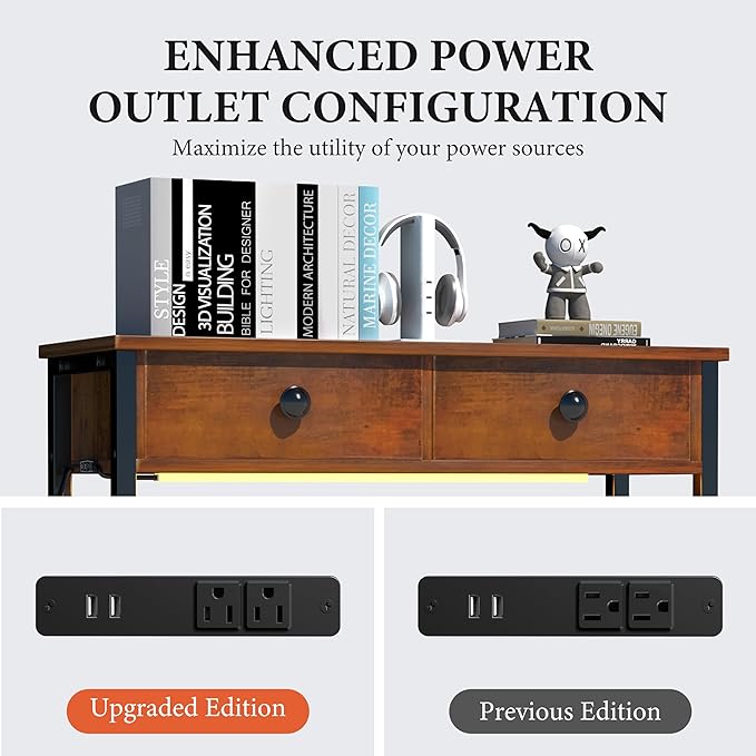 32" Narrow Console/Entryway Table with Storage & 3 Drawers & Outlets, for Sofa & Living Room, Hallway/Foyer/Couch/TV/ Aquarium Stand Table for Entryway with USB Ports, LED Light Strip,Perfect for Home