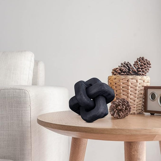 Wooden Knot Decoration Bohemian Decoration Hand-Carved Knot Black Coffee Table Decoration Suitable for Modern Home Bedroom Living Room Farmhouse Dining Table Minimalist Decoration (Black)