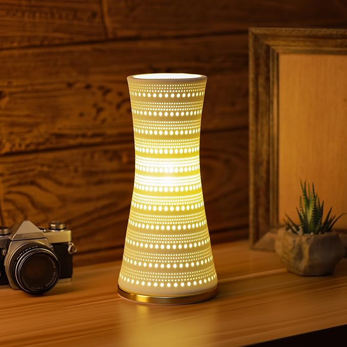 Modern Ceramics Table Lamp White Canton Tower Style Desk Lamp Night Light Accent Lamp 4.5x10 Inch