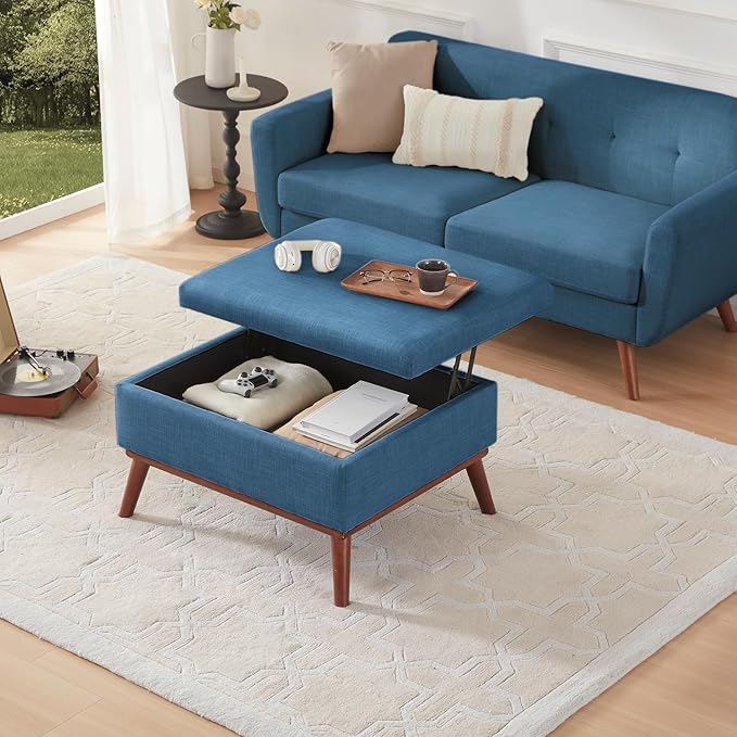 Tbfit 65" W Loveseat Sofa with Ottoman Coffee Table, Mid Century Modern Love Seat Couches for Living Room, Button Tufted Upholstered Small Couch for Bedroom,Easy to Install Love Seats Furniture, Blue