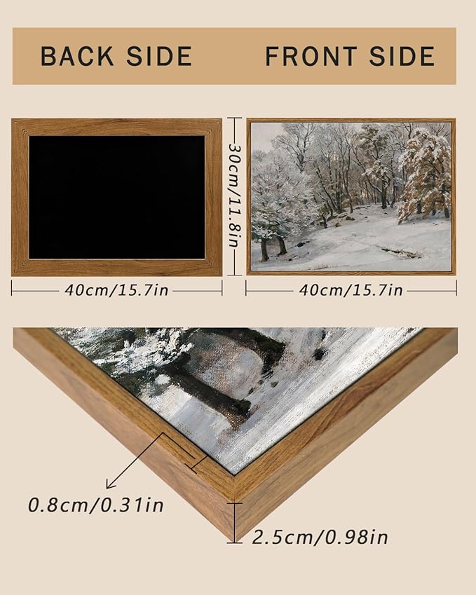 ARPEOTCY Framed Canvas Wall Art, Winter Landscape Christmas Decor, Living Room Snow Scenery Paintings Wall Decor, Home Bedroom Bathroom Vintage Decorations, Christmas Holiday Gifts, 12x16 Inch