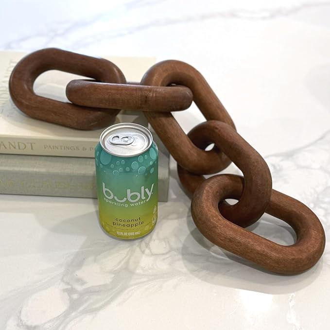 Acacia Wood Chain Link Decor- Brown with Subtle Red Undertone Decorative Chain Links for Coffee Table, Book Shelves, & Racks - Modern Rustic Home Decor Gift Ideas for Housewarming & Wedding