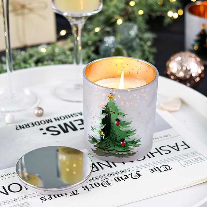 Christmas Candle 11OZ - Pine Fir Scented Candle with Xmas Tree Design, Indoor Christmas Winter Table Decorations, Ideal Gifts