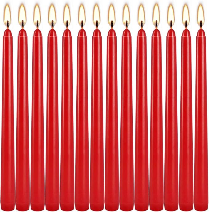 14 Pack Glowing Red Tapers Candles- 10-Inch unscented Candles for 8 Hours of Festive Magic, Perfect for Weddings,Christmas, New Year Celebrations…