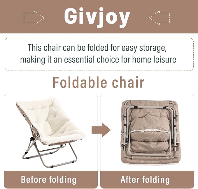 Living Room Chair, Soft Faux Fur Folded Chair Oversized Folding Accent Chair, Furry Lounge Lazy Chair, Metal Frame Moon Chair for Bedroom, Living Room