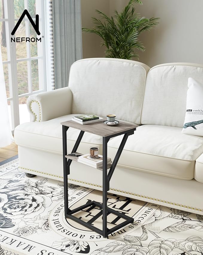 C-Shaped End Tables, TV Trays Set of 2, Small Side Table for Couch, Sofa Table for Living Room, Bedroom, Bedside ET-D-GYW2