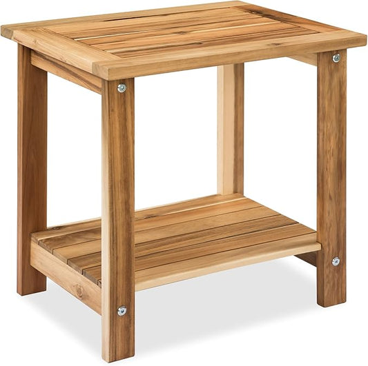 Double Adirondack Side Table, Weather-Resistant Rectangular End Table for Patio, Garden, Lawn, and Living Room. Ideal as a Stylish Indoor and Outdoor Side Table Companion, Light Natural