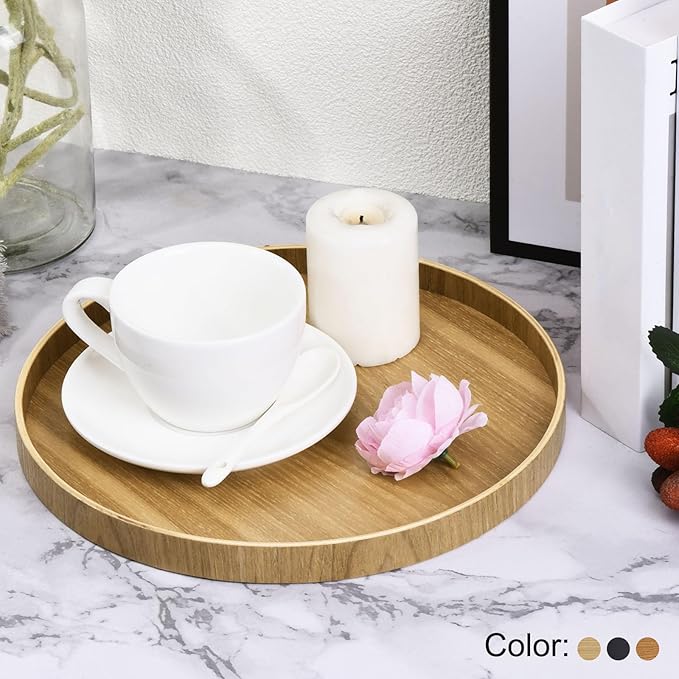 PATIKIL Wood Serving Tray 11 Inch, 2 Pack Round Decorative Platter for Home Decor Kitchen Table Candle Holder