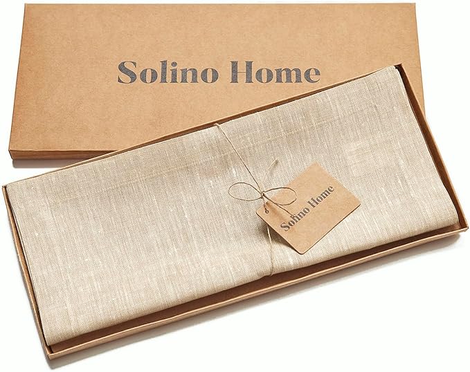 Solino Home Linen Short Table Runner 36 Inches - Athena, 100% Pure Linen Champagne Beige Table Runner 14 x 36 Inch Ideal for Dresser and Coffee Tables - Fall, Halloween, Thanksgiving, Christmas