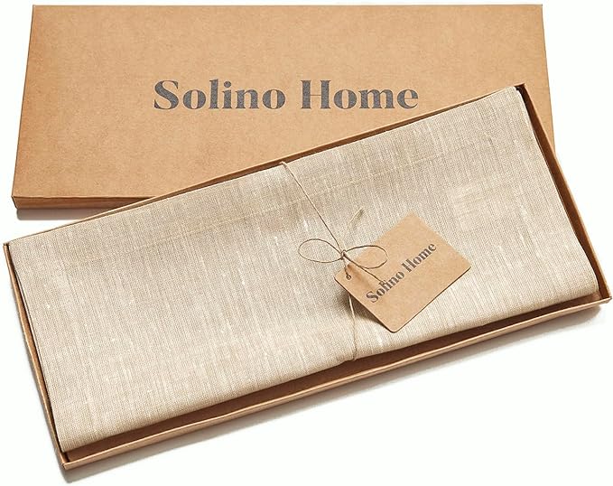 Solino Home Linen Table Runner 60 Inches - 100% Pure Linen Champagne Beige Table Runner 14 x 60 Inch Ideal for Dresser and Coffee Tables - Fall, Autumn, Thanksgiving, Christmas - Athena