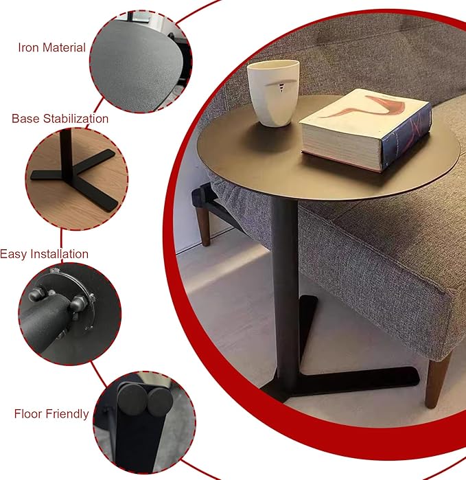 C Shaped Metal End Table, Small Round Side Table for Living Room, Bedroom, Office, Iron Accent Table for Sofa Couch, Drinking Tables for Cafes and Beverage Shops (White, Heights 24.8in)