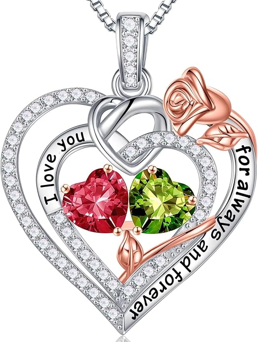 Iefil Christmas Gifts for Wife Women - 925 Sterling Silver Double Birthstone Necklace, Anniversary Birthday Gifts for Women, Jewelry Gift for Wife Girlfriend Mom Her