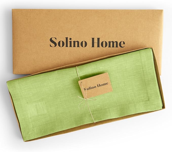 Solino Home Linen Table Runner 108 Inches Long - Athena, 100% Pure Linen Chambray Lime Green Dining Table Runner 14 x 108 Inch