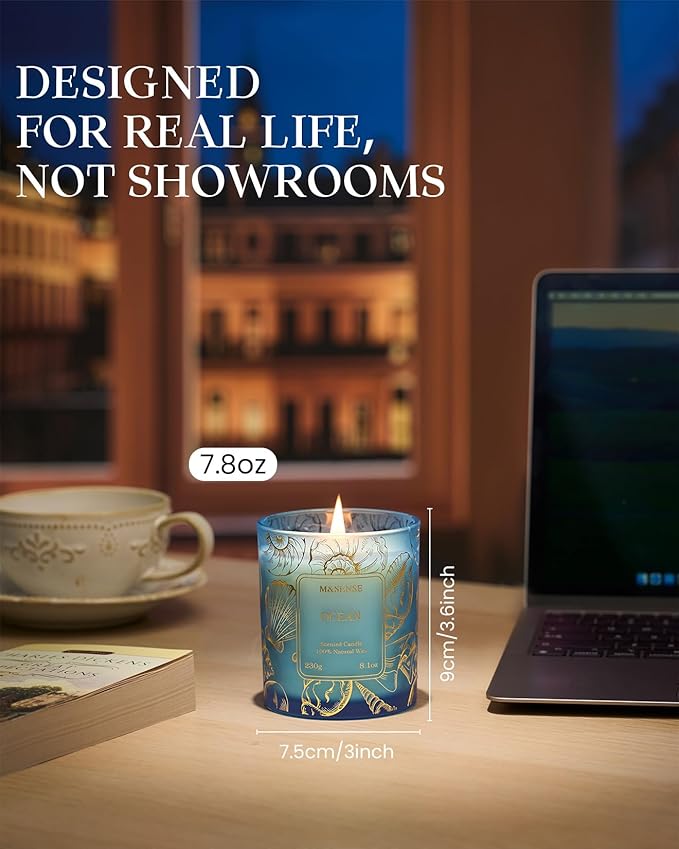 M&SENSE Ocean Scented Candles,Vegan Soy Candles,8.1oz 42-Hour Slow Burning Time,No Toxin Subtle Scented Home Fragrance for Summer Bathtub Aromatherapy Calming,Gifts for Women & Men