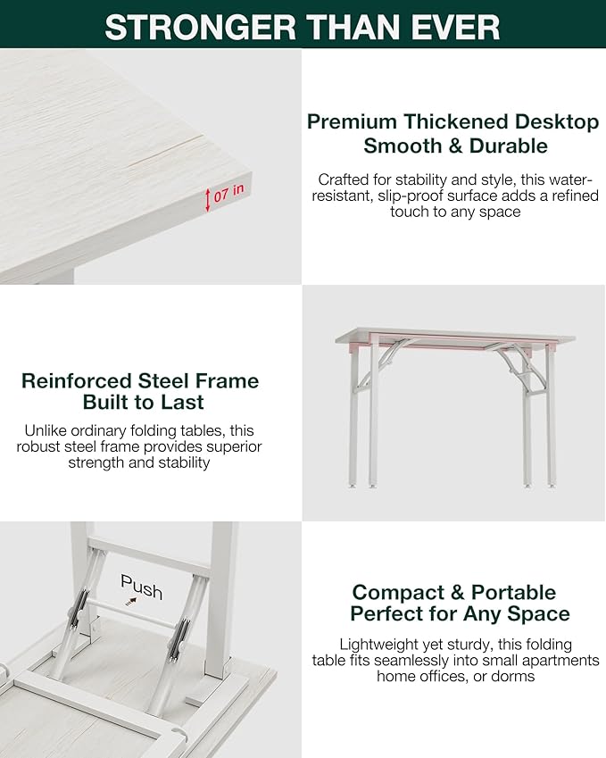 Frylr Small Folding Computer Desk – Portable 43.3 Inch Foldable Laptop Table, Collapsible and Compact for Easy and Fast Setup, Lightweight for Small Spaces, Home Craft and Study Use, White Ash