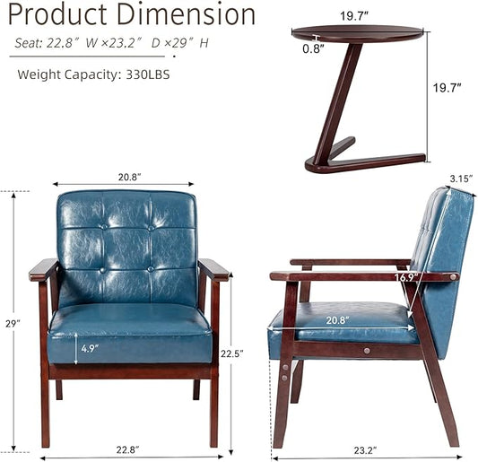 Okeysen Accent Chairs Set of 2 with Side Table, Mid Century Modern Accent Chair, Retro Wood and Fabric Armchairs Side, Lounge Reading Comfy Arm Chair for Living Room, Bedroom, Office