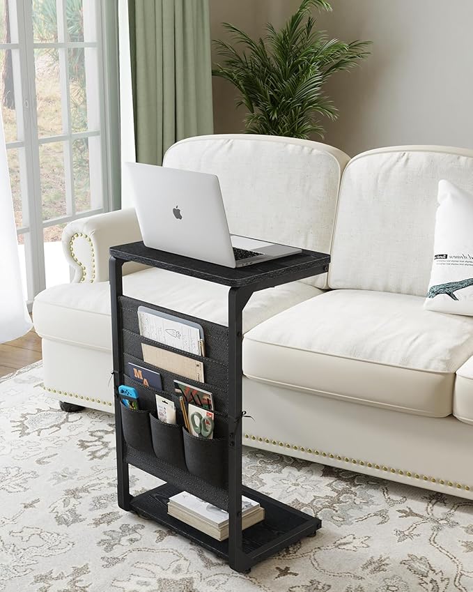 C-Shaped End Tables, TV Trays Set of 2, Small Side Table for Couch with Storage Bag, Sofa Table for Living Room, Bedroom, Bedside ET-P-BKW2