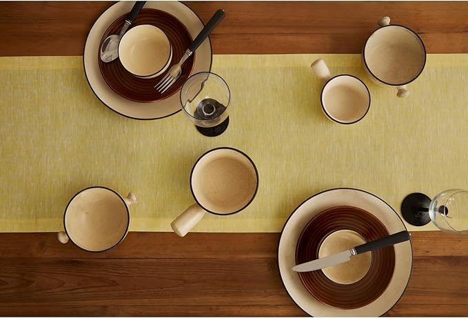Solino Home Linen Small Table Runner 36 Inches - Athena, 100% Pure Linen Chambray Lemon Yellow Table Runner 14 x 36 Inch Ideal for Dresser and Coffee Tables