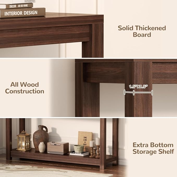 47" Farmhouse Wood Entryway Table Narrow Console Table with Storage Behind Couch Sofa Table with Shelves Entry Way Tables with Open Storage, Easy Assembly, Black Walnut